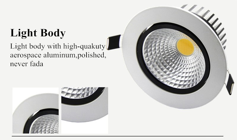 DBF Round Recessed LED COB Downlight Dimmable 6W 9W 12W 15W LED Ceiling Spot Light AC85-265V 3000K/4000K/6000K Indoor Lighting