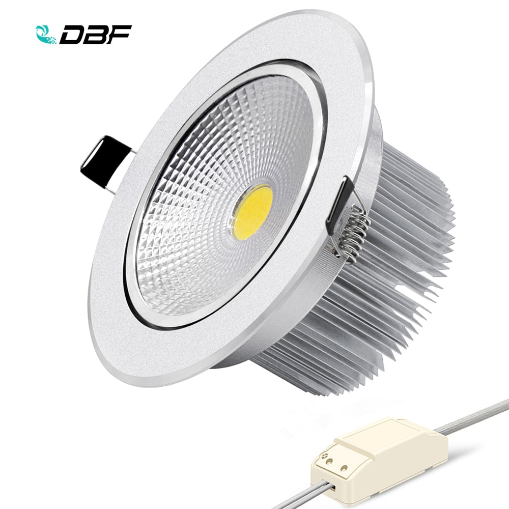 DBF High Power COB Downlight Dimmable Recessed LED Ceiling Lamp 7W 9W 12W 15W 18W LED Spot Light with AC85-265V LED Transformer