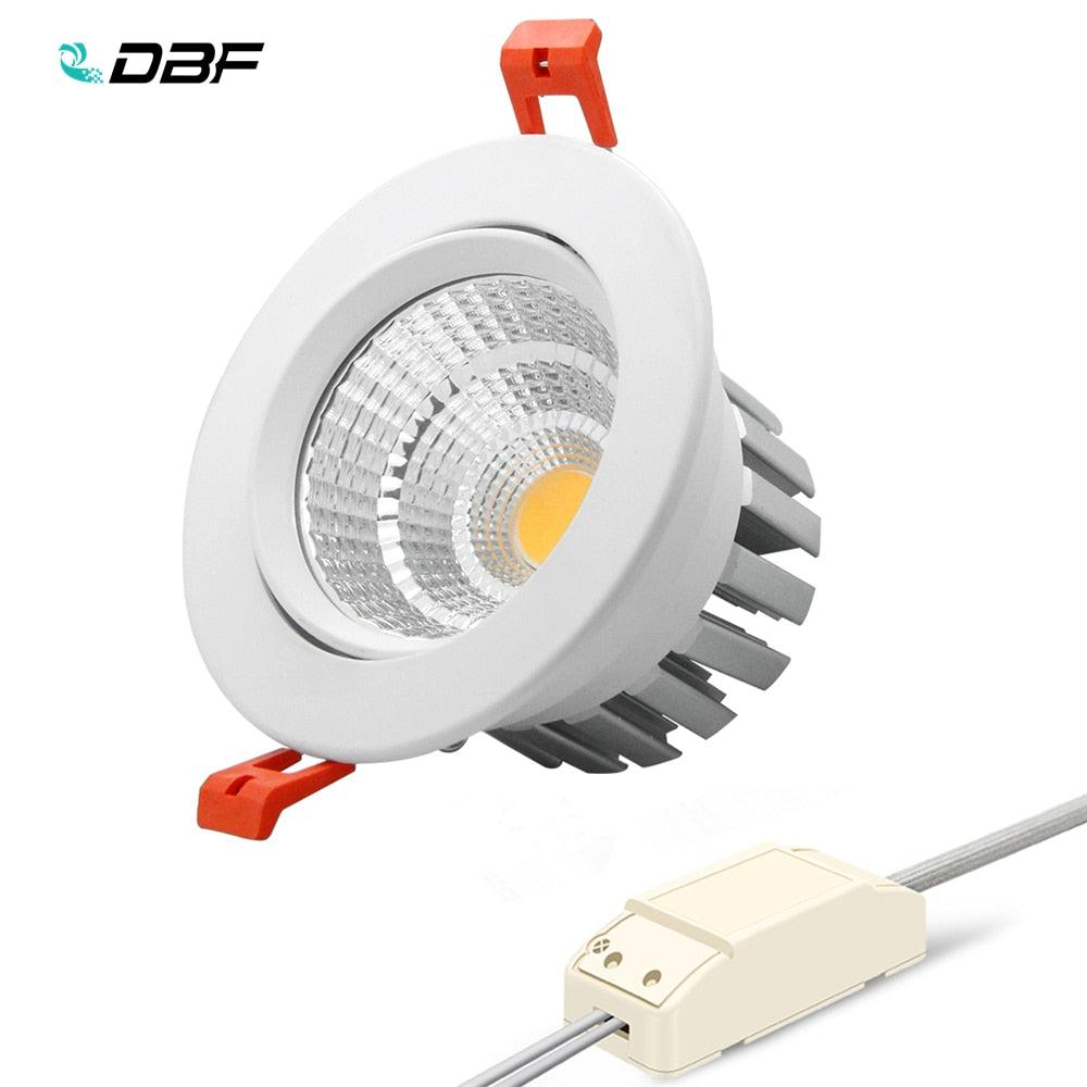 DBF Fast Heat Dissipation LED Dimmable Downlight 6W 9W 12W 15W Angle Adjustable Ceiling Recessed Spot Light AC 110V 220V Spotlight