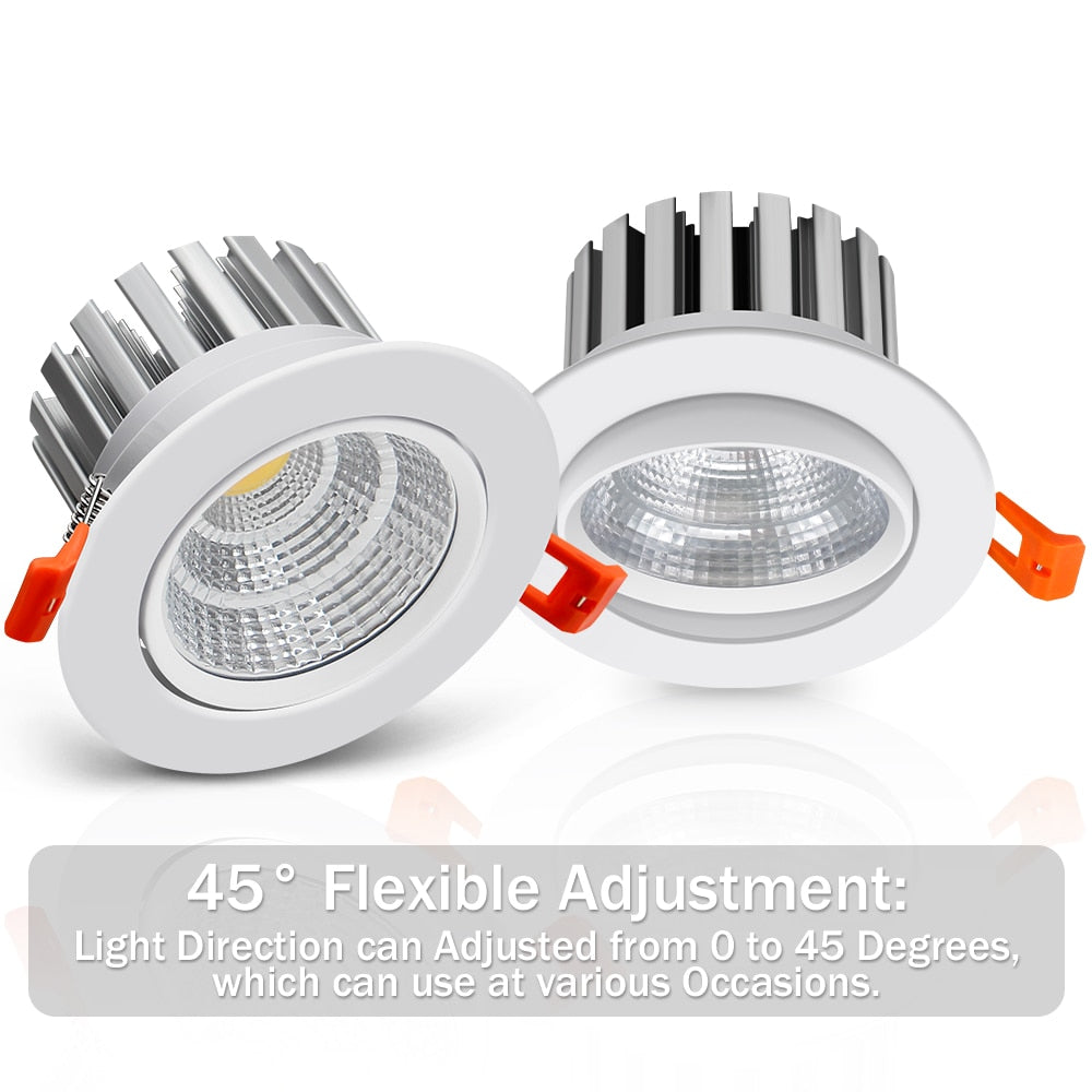 DBF Fast Heat Dissipation LED Dimmable Downlight 6W 9W 12W 15W Angle Adjustable Ceiling Recessed Spot Light AC 110V 220V Spotlight