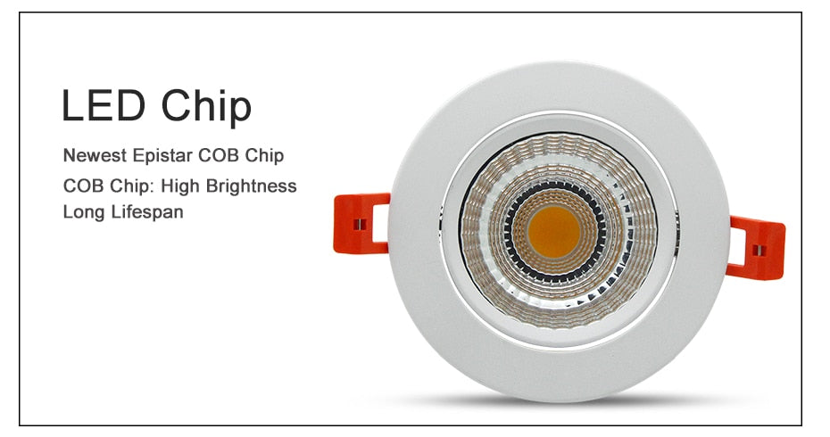 DBF Fast Heat Dissipation LED Dimmable Downlight 6W 9W 12W 15W Angle Adjustable Ceiling Recessed Spot Light AC 110V 220V Spotlight