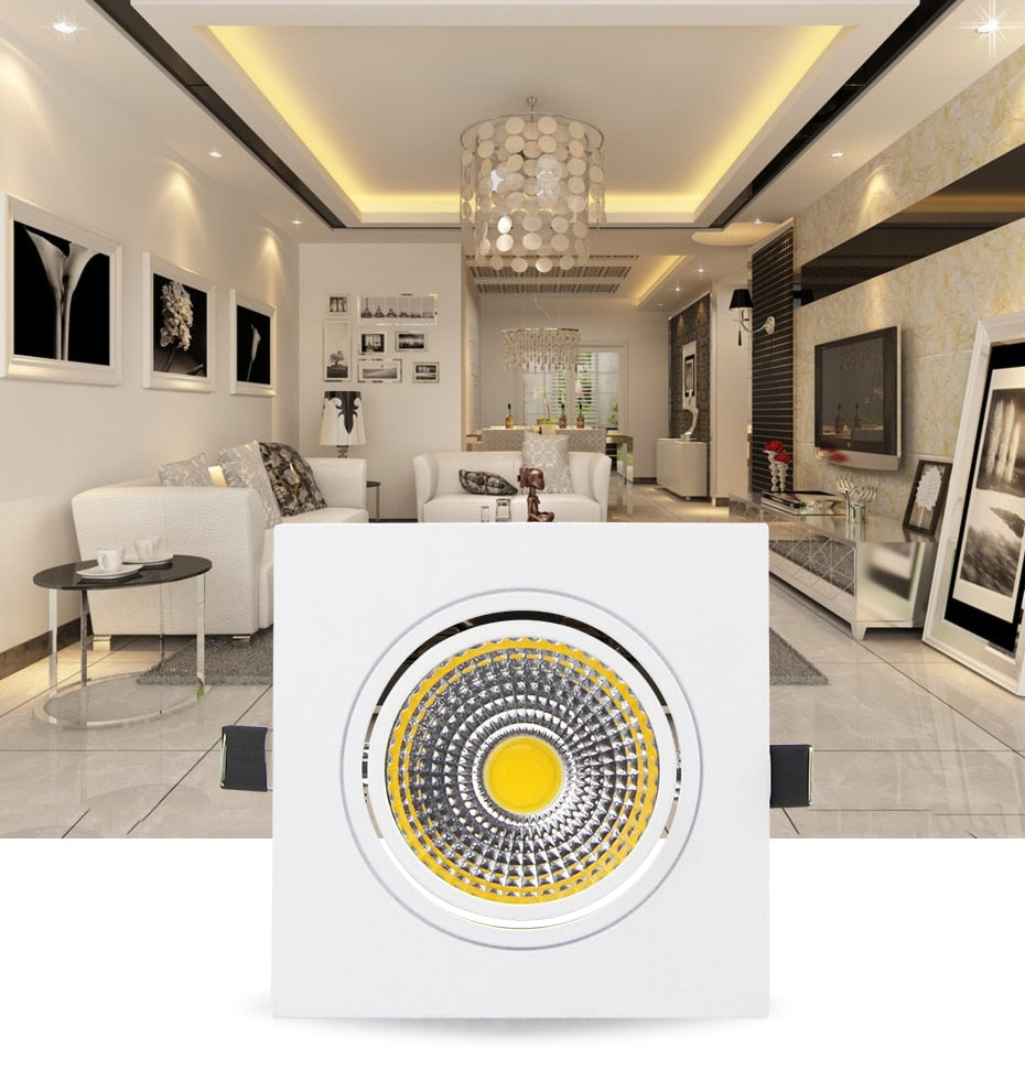 DBF Black/White/Silver Square Recessed LED Dimmable Downlight COB 7W 9W 12W 15W LED Ceiling Spot Lamp with AC 110V 220V