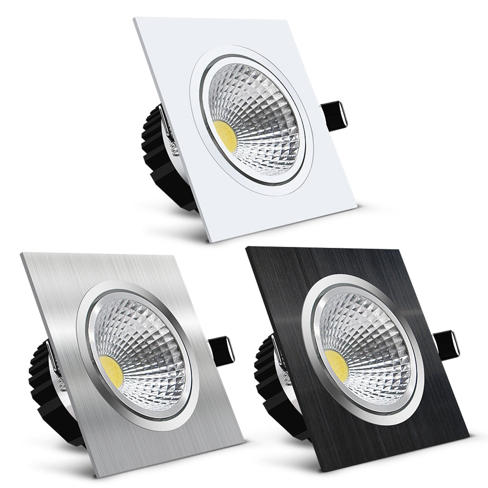 DBF Black/White/Silver Square Recessed LED Dimmable Downlight COB 7W 9W 12W 15W LED Ceiling Spot Lamp with AC 110V 220V