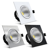 DBF Black/White/Silver Square Recessed LED Dimmable Downlight COB 7W 9W 12W 15W LED Ceiling Spot Lamp with AC 110V 220V