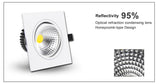 DBF Black/White/Silver Square Recessed LED Dimmable Downlight COB 7W 9W 12W 15W LED Ceiling Spot Lamp with AC 110V 220V