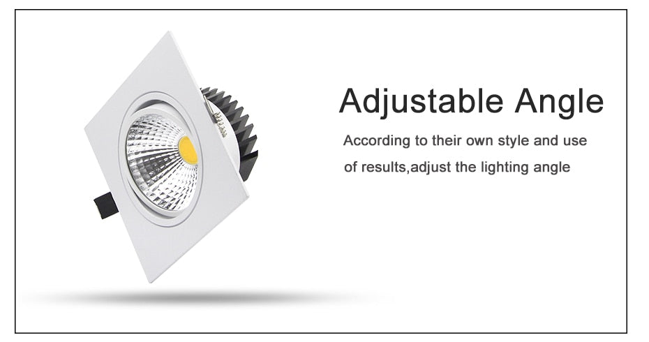 DBF Black/White/Silver Square Recessed LED Dimmable Downlight COB 7W 9W 12W 15W LED Ceiling Spot Lamp with AC 110V 220V