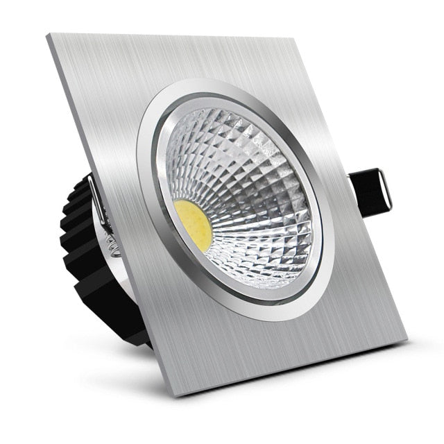 DBF Black/White/Silver Square Recessed LED Dimmable Downlight COB 7W 9W 12W 15W LED Ceiling Spot Lamp with AC 110V 220V