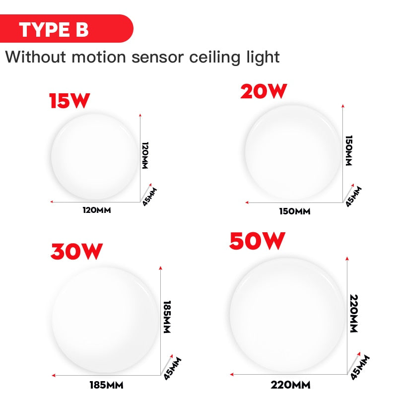 Motion Sensor Led Ceiling Light Fixtures Surface Mounted Ceiling Lamp 12W 18W 30W 50W Panel Night Light 220V For Home Bedroom