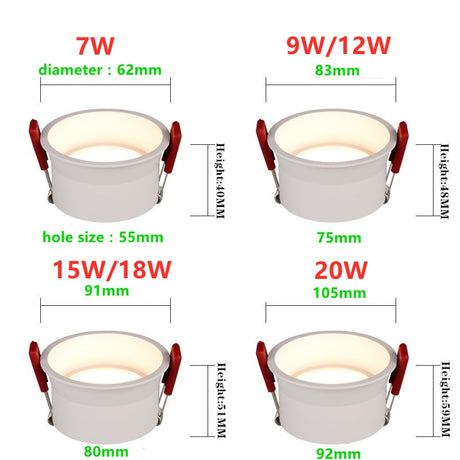 2021 New Style Beam Angle 60 Degree Recessed LED Downlight 20W 18W 15W 12W 9W 7W Dimmable Deep Glare LED Ceiling Lamp Spot Light