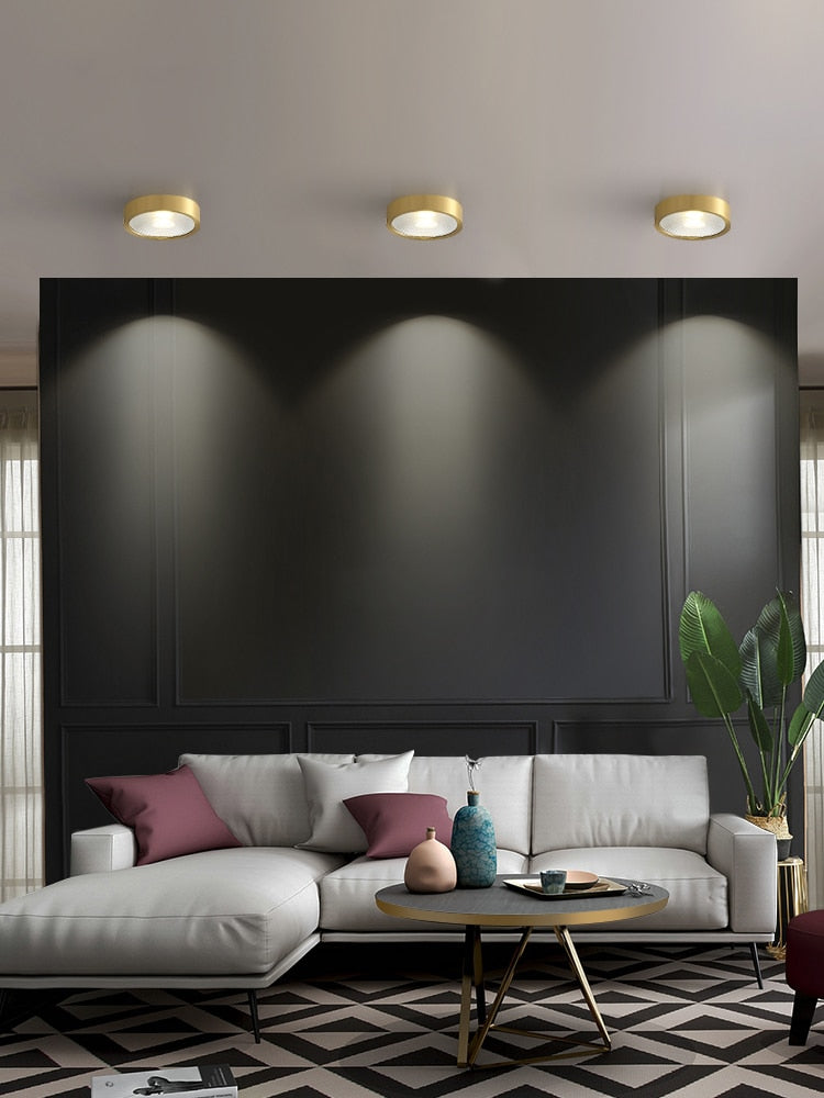 MOONSHADOW Full Copper Led Downlights Ultra-thin Surface Mounted Downlight Nordic Ceiling Porch Corridor Aisle Light 220V