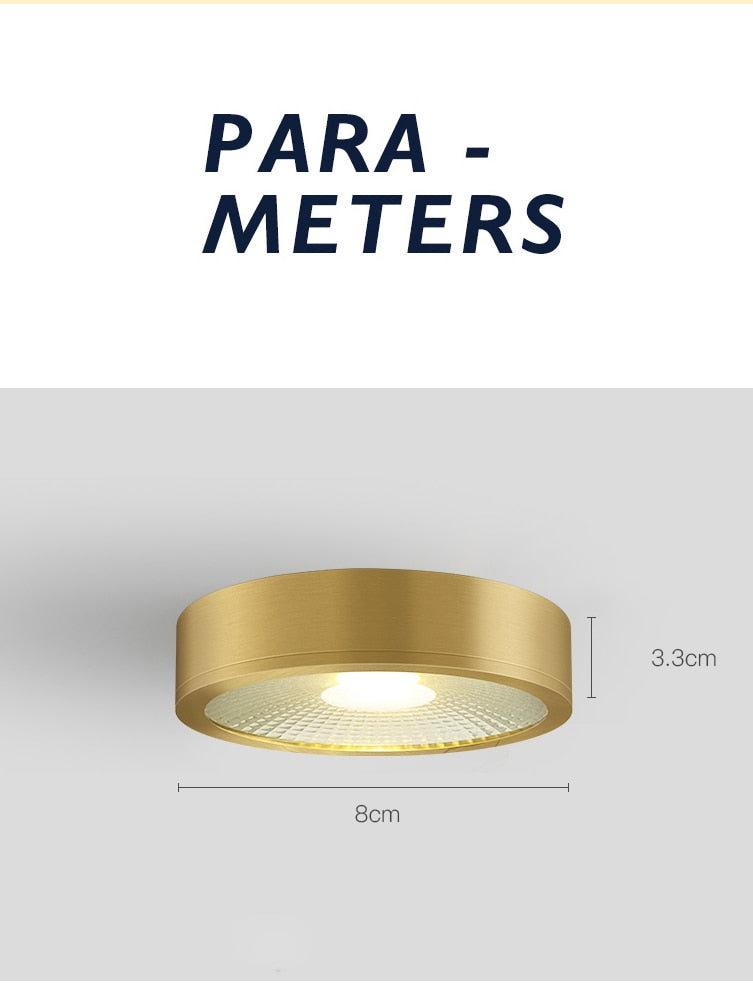 MOONSHADOW Full Copper Led Downlights Ultra-thin Surface Mounted Downlight Nordic Ceiling Porch Corridor Aisle Light 220V