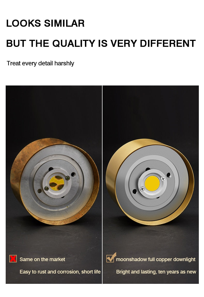MOONSHADOW Full Copper Led Downlights Ultra-thin Surface Mounted Downlight Nordic Ceiling Porch Corridor Aisle Light 220V