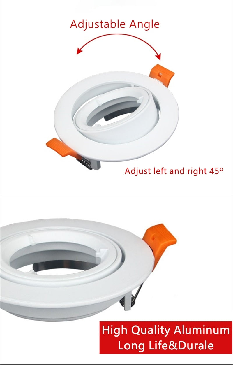 Round LED Recessed Ceiling Downlight Adjustable Mounted Frame Bracket MR16 GU10 Lamp Holder Socket Fitting Spot Lighting Fixture