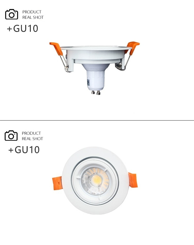 Round LED Recessed Ceiling Downlight Adjustable Mounted Frame Bracket MR16 GU10 Lamp Holder Socket Fitting Spot Lighting Fixture