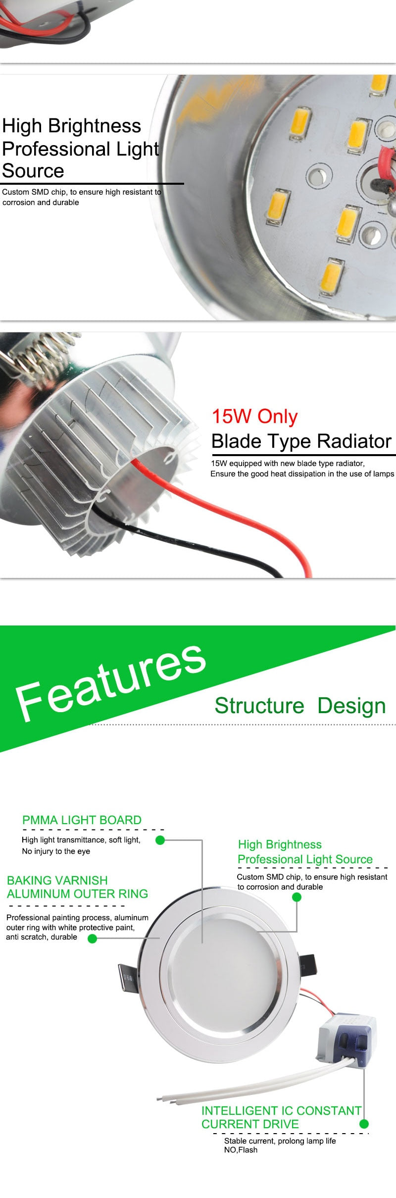 LED Downlight Silver White Frosted Surface 3w 5w 7w 9w 12w 15w AC 220v 110v Round Recessed Ceiling Down Light Indoor Lighting