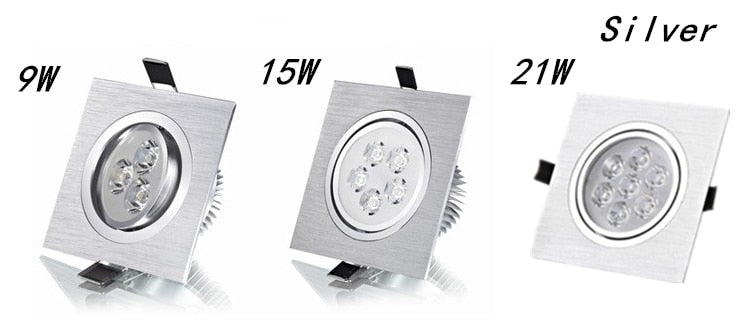 LED Down Light Square 9W 12W 15W 21W Led Dimmable Downlight Recessed Led Ceiling Down Light Lamp Indoor AC85-265V Driver