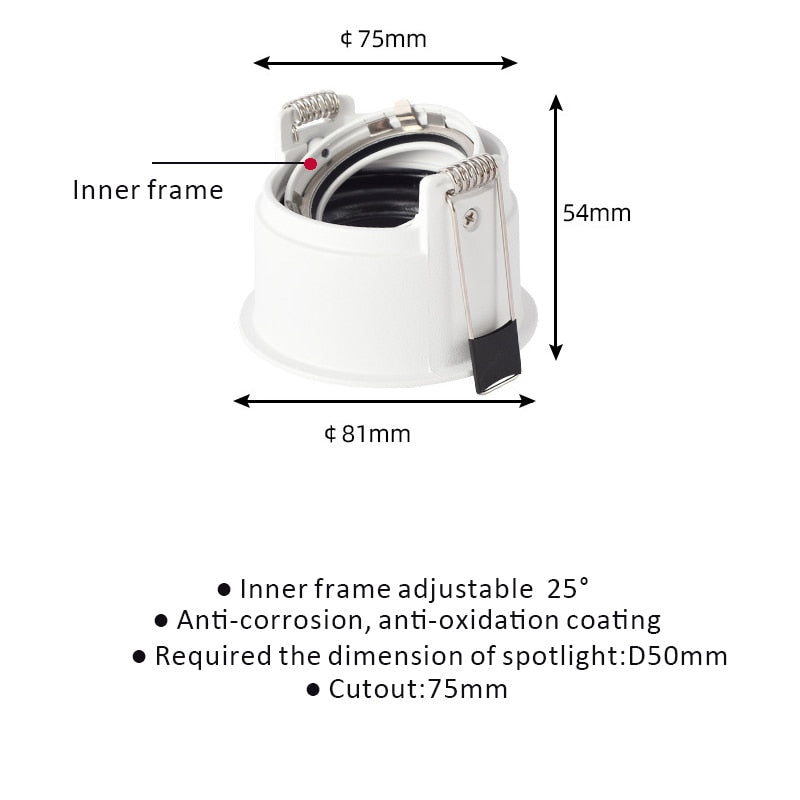LED Spot Downlight GU10 Fitting Anti Glare Led Ceiling Recessed Lamp 75mm Cut Hole Bulb Replaceable Downlights