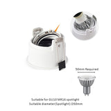 LED Spot Downlight GU10 Fitting Anti Glare Led Ceiling Recessed Lamp 75mm Cut Hole Bulb Replaceable Downlights