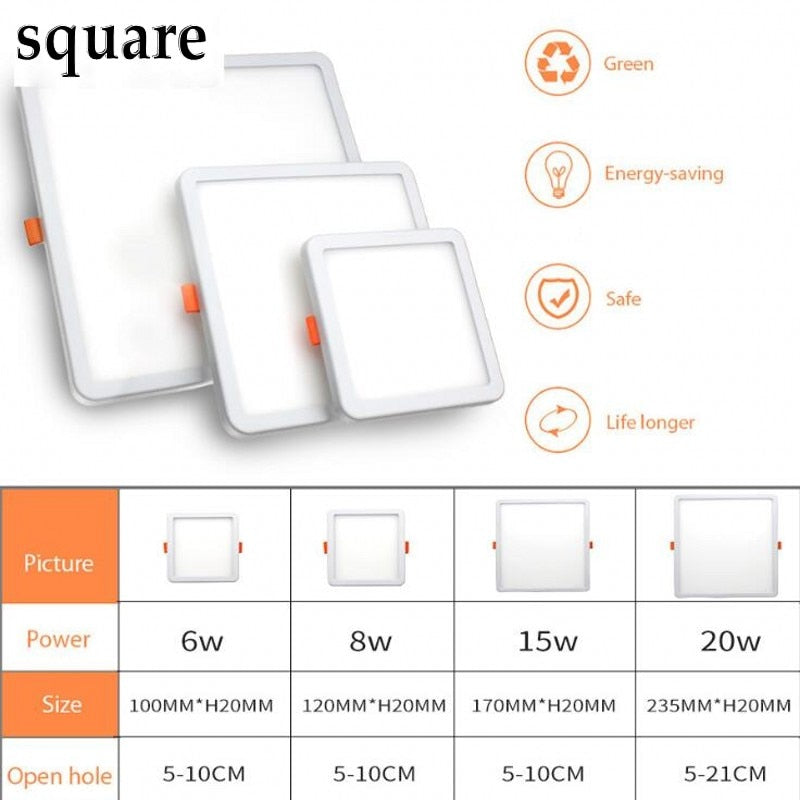 LED Panel Lights Ultrathin Surface Downlight 6W 8W 15W 20W 220V Square Round Panel Light White/Warm Indoor Bedroom LED Light