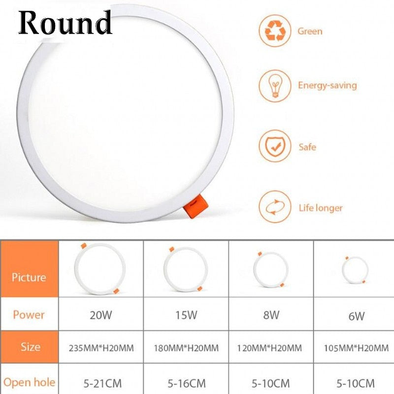 LED Panel Lights Ultrathin Surface Downlight 6W 8W 15W 20W 220V Square Round Panel Light White/Warm Indoor Bedroom LED Light