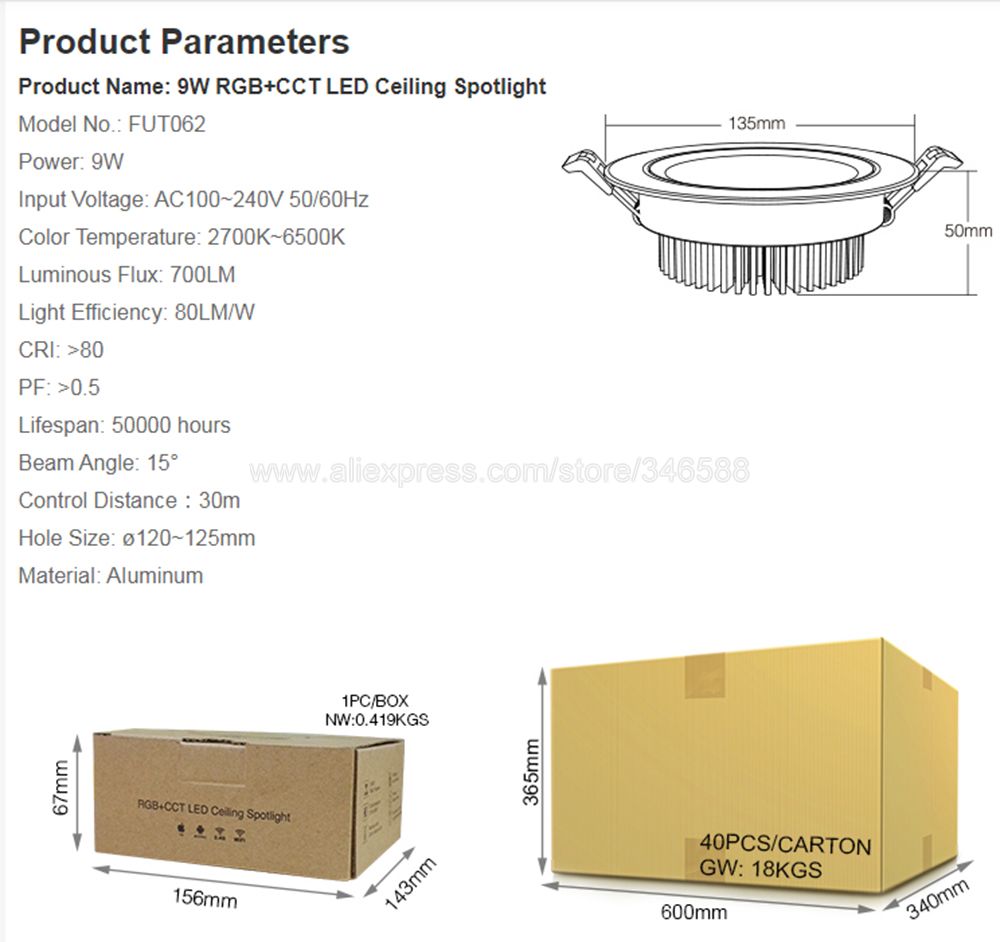 Miboxer 2.4G Smart Downlight AC110V/220V 6W 9W 12W 15W 18W 25W RGBCCT LED Ceiling Lamp Wireless Remote & WiFi APP Voice Control