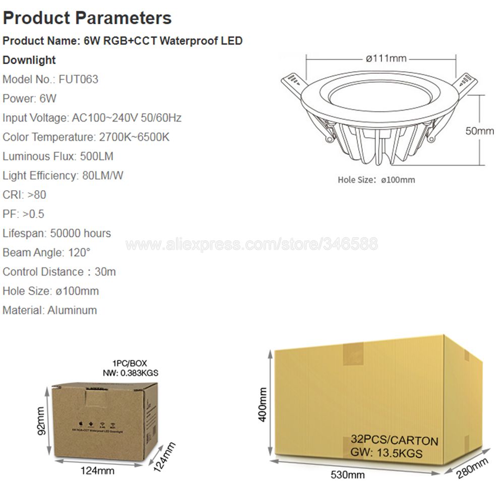 Miboxer 2.4G Smart Downlight AC110V/220V 6W 9W 12W 15W 18W 25W RGBCCT LED Ceiling Lamp Wireless Remote &amp; WiFi APP Voice Control