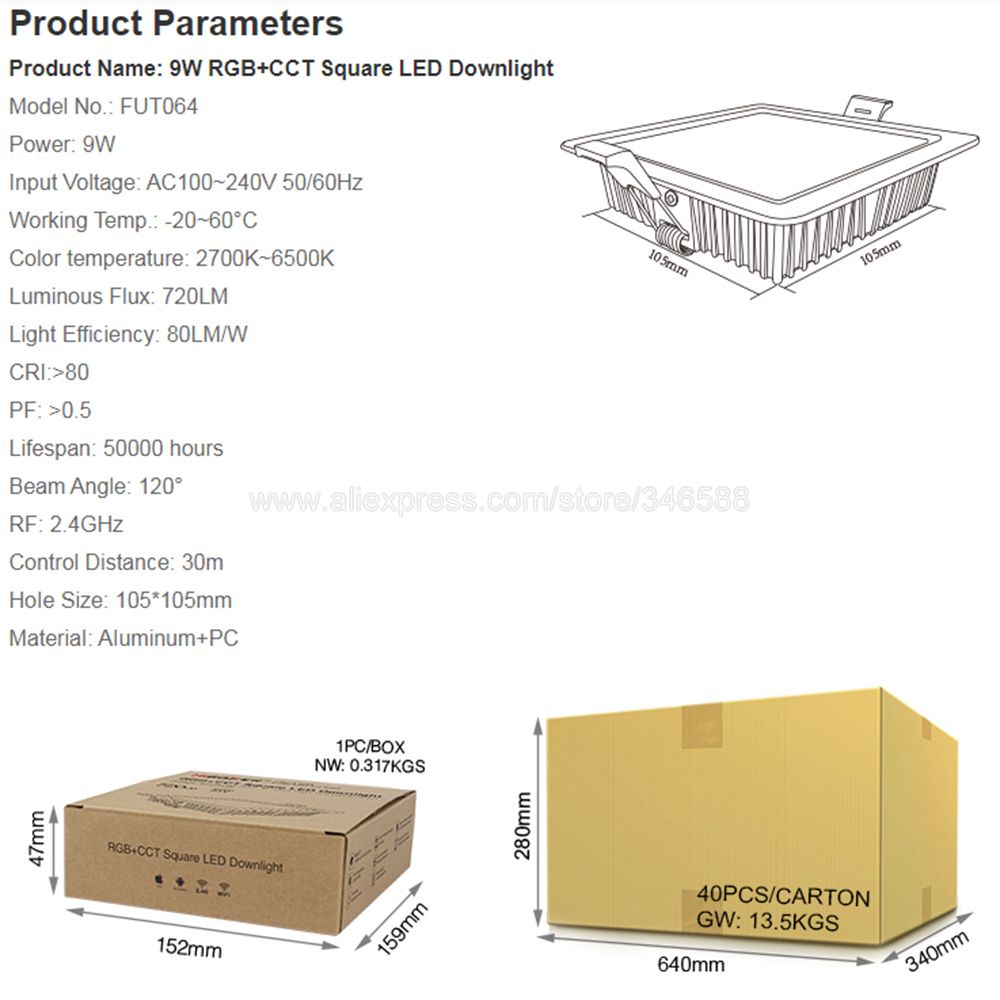 Miboxer 2.4G Smart Downlight AC110V/220V 6W 9W 12W 15W 18W 25W RGBCCT LED Ceiling Lamp Wireless Remote &amp; WiFi APP Voice Control