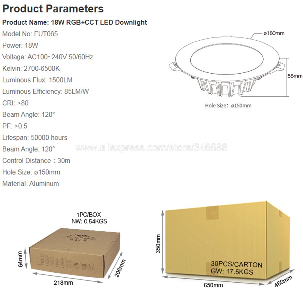 Miboxer 2.4G Smart Downlight AC110V/220V 6W 9W 12W 15W 18W 25W RGBCCT LED Ceiling Lamp Wireless Remote &amp; WiFi APP Voice Control