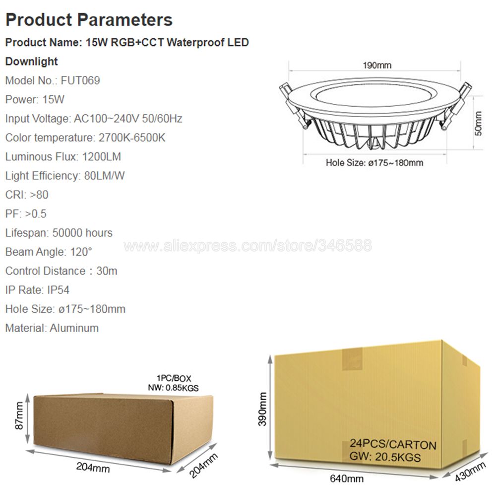 Miboxer 2.4G Smart Downlight AC110V/220V 6W 9W 12W 15W 18W 25W RGBCCT LED Ceiling Lamp Wireless Remote & WiFi APP Voice Control