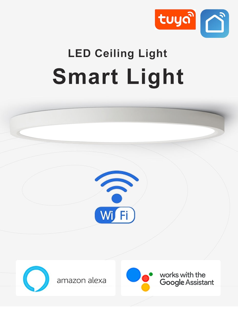 Modern LED Smart Ceiling Light Dimmable Home Lighing WiFi Tuya App AI Voice Control Ultrathin Surface Mounting Ceiling Lamp