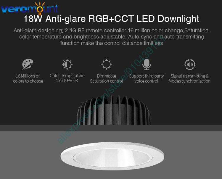 MiBoxer FUT072 18W Anti-glare RGBCCT Smart LED Downlight  AC100~240V Smart Phone WiFi APP / 2.4G RF Remote / Alexa Voice Control