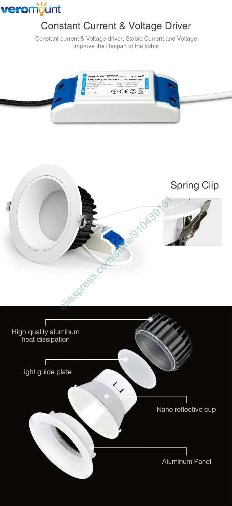 MiBoxer FUT072 18W Anti-glare RGBCCT Smart LED Downlight  AC100~240V Smart Phone WiFi APP / 2.4G RF Remote / Alexa Voice Control