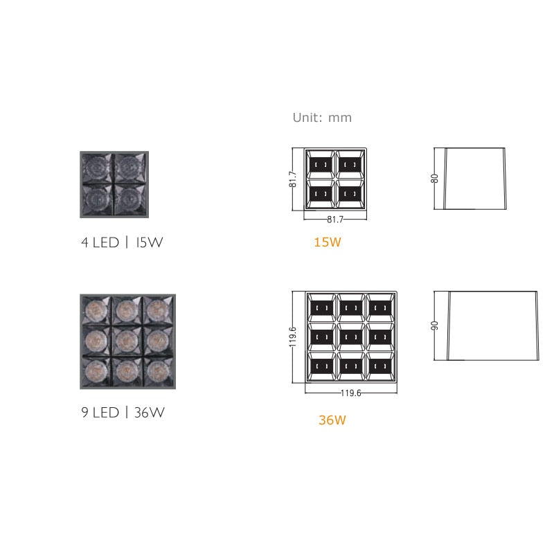 Heavy Style Dimmable Array LED Ceiling Square Lamp Surface Mounting Downlight 15W 36W for Store Exhibition Hall Home Room