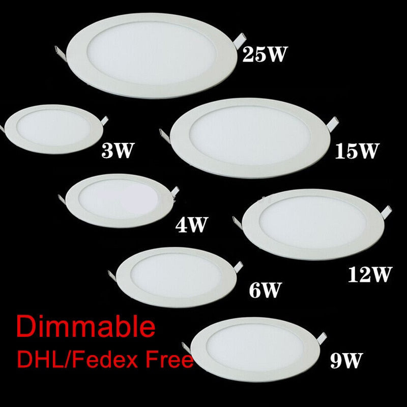 10pcs/lot Dimmable Ultra Thin Ceiling Recessed Downlight 3w 4w 6w 9w 12w 15w 25w Round LED Down Light AC85-265V + LED Driver