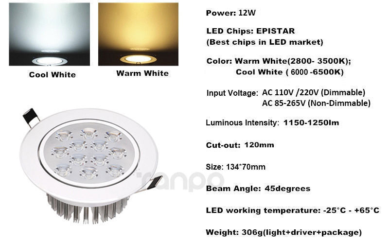 Dimmable LED 3W 5W 7W 9W 12W 15W 18W Recessed Ceiling Down Light White Lámpara 220V 110V Home Downlight Spotlight Energy Saving
