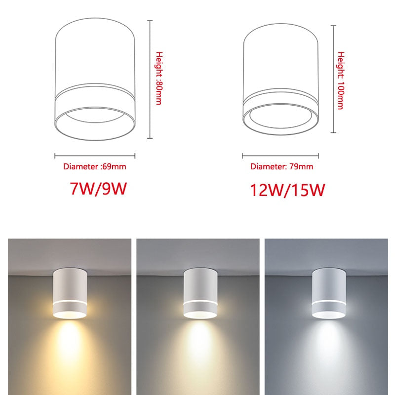 Surface Mounted 7W 9W 12W 15W 110v 220v LED downlights Ceiling Lamps led spot lights Ceiling Fixtures Lighting