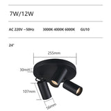 Dimmable creative three-head spotlight 7W/12W round led ceiling home living room surface mounted cob spotlight downlight