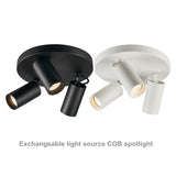 Dimmable creative three-head spotlight 7W/12W round led ceiling home living room surface mounted cob spotlight downlight