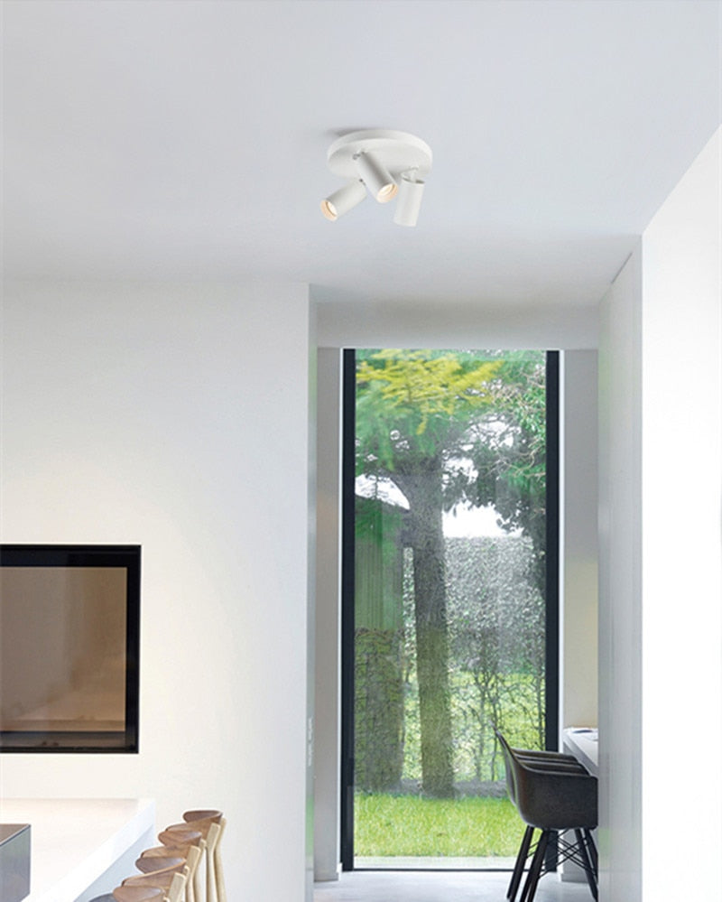 Dimmable creative three-head spotlight 7W/12W round led ceiling home living room surface mounted cob spotlight downlight