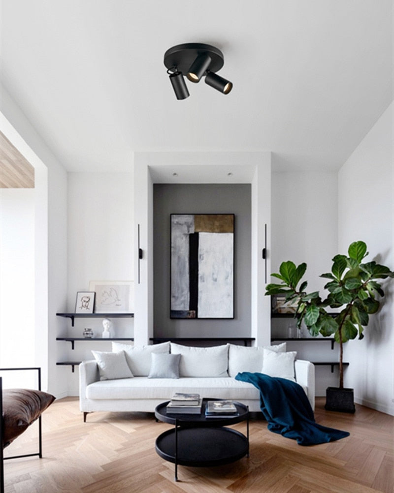 Dimmable creative three-head spotlight 7W/12W round led ceiling home living room surface mounted cob spotlight downlight