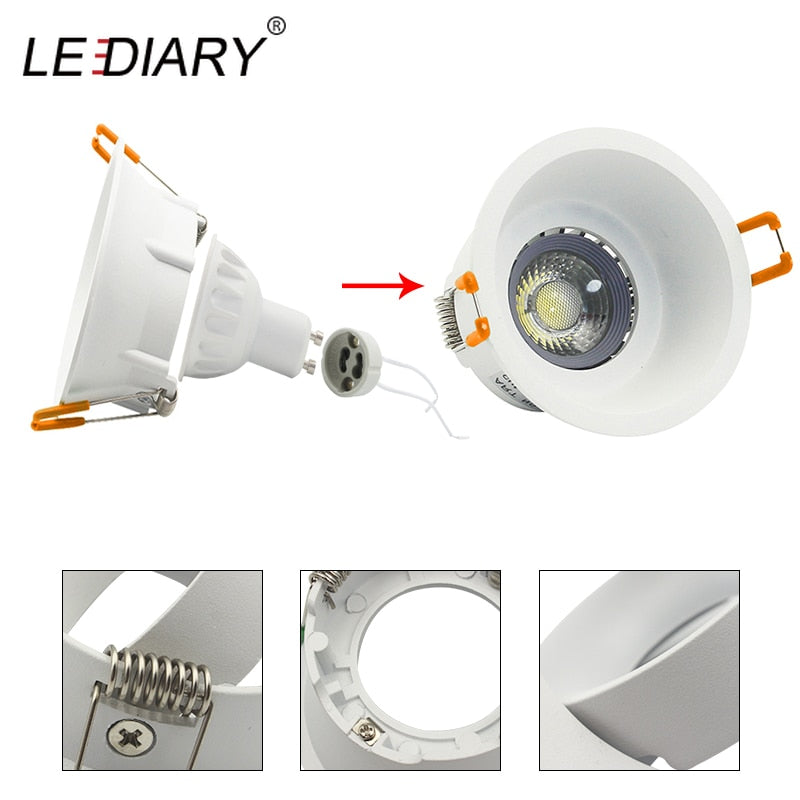 LEDIARY LED Spot Downlight Fitting GU10 Matte White 90-260V Ceiling Recessed Lamp 75mm 90mm Cut Hole Bulb Replaceable Downlights