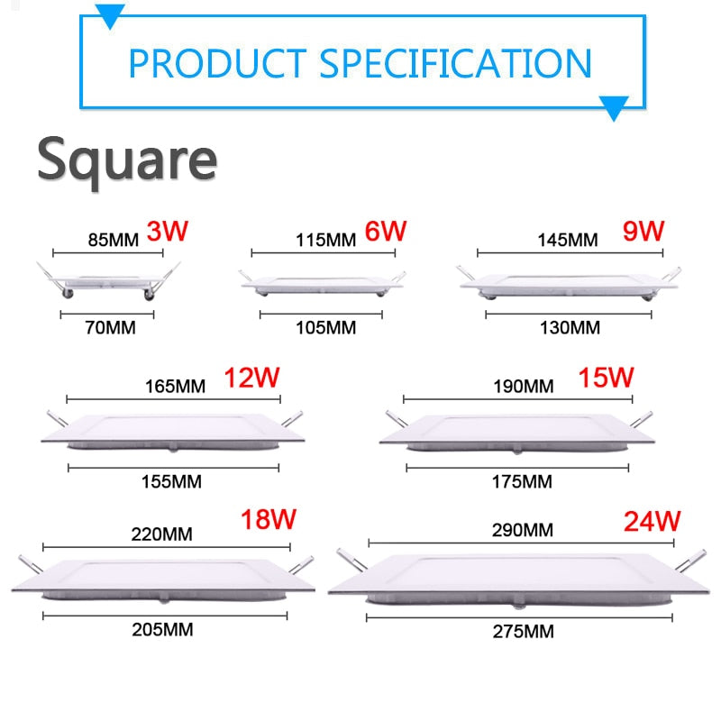 LED Ultra thin Downlight lamp 24W 18W 12W 9W 6W 3W AC110V 220V led ceiling recessed grid downlight slim round square panel light