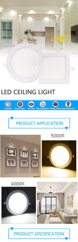 LED Ultra thin Downlight lamp 24W 18W 12W 9W 6W 3W AC110V 220V led ceiling recessed grid downlight slim round square panel light