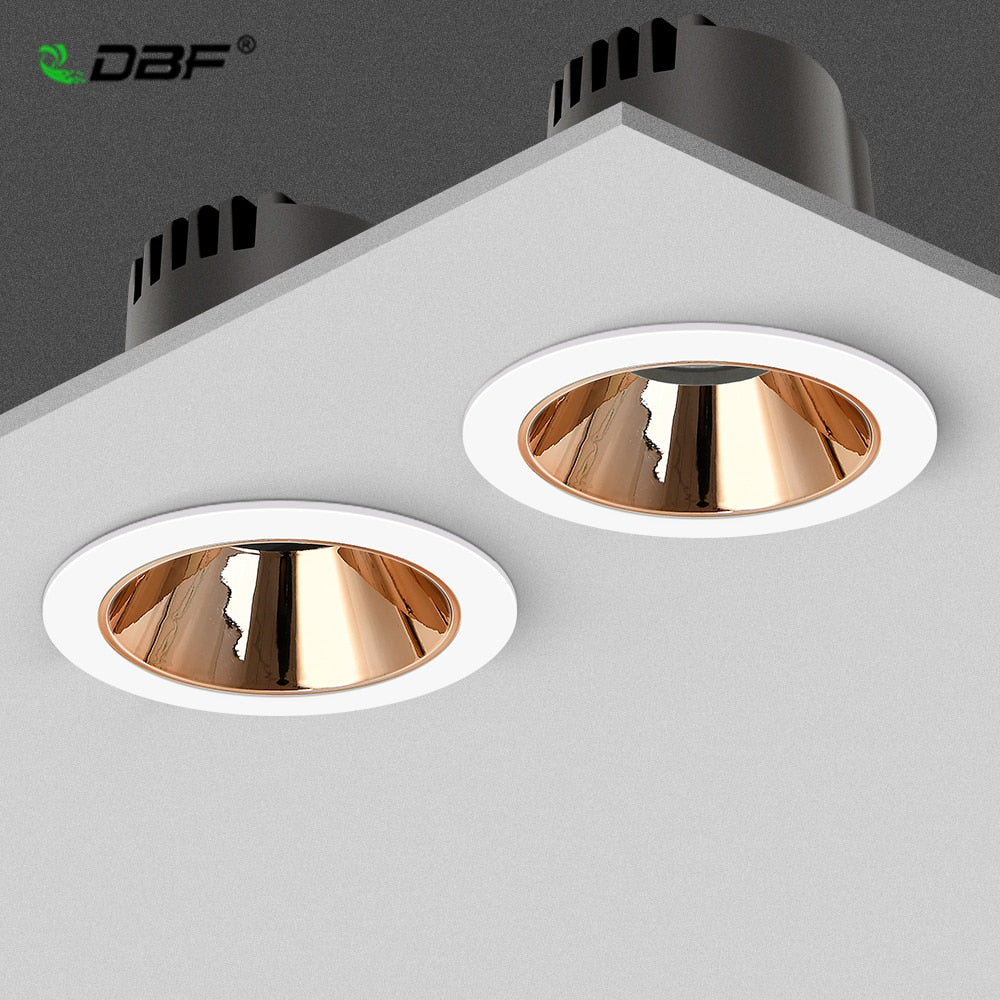 DBF Anti-Glare Ceiling Spot Light 7W 12W 15W 18W Black/White/Gold/Silver Reflector Hotel Wall Washer Dimmable Embedded Downlight