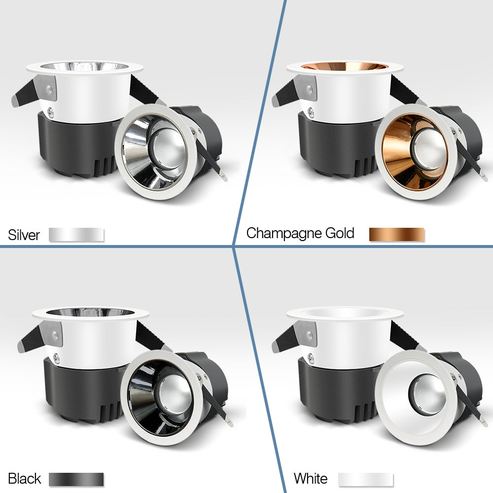 DBF Anti-Glare Ceiling Spot Light 7W 12W 15W 18W Black/White/Gold/Silver Reflector Hotel Wall Washer Dimmable Embedded Downlight