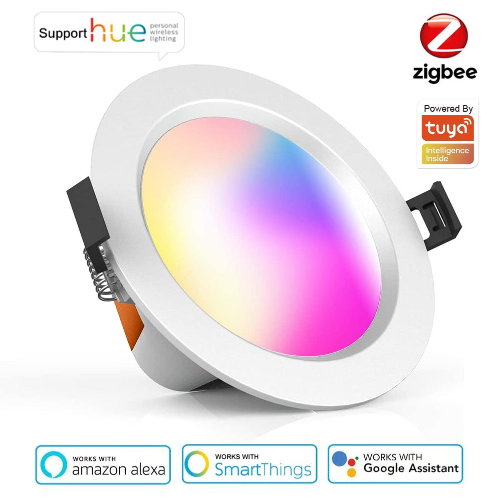 Tuya Zigbee Smart LED Downlight RGBCW 3.5/4inch Recessed Downlight Dimmable Compatible SmartThings Echo Plus Google Home Hue Hub