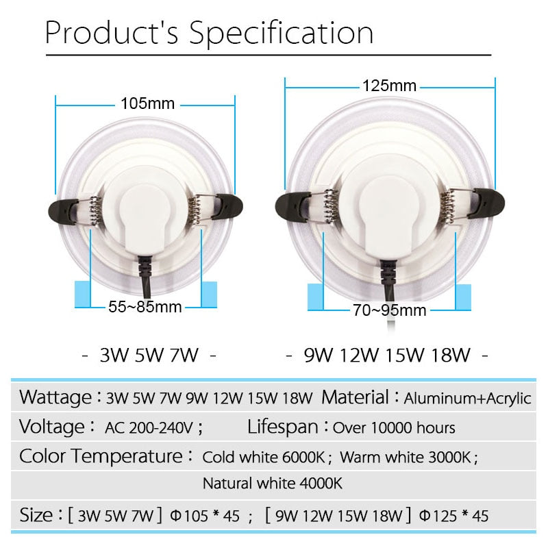 LED Downlight 5W 9W 12W 15W 18W New Fashion Recessed Round Ceiling Lamp AC 220V 230V 240V Indoor Lighting Warm White Cold White