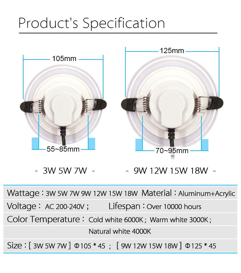 LED Downlight 5W 9W 12W 15W 18W New Fashion Recessed Round Ceiling Lamp AC 220V 230V 240V Indoor Lighting Warm White Cold White