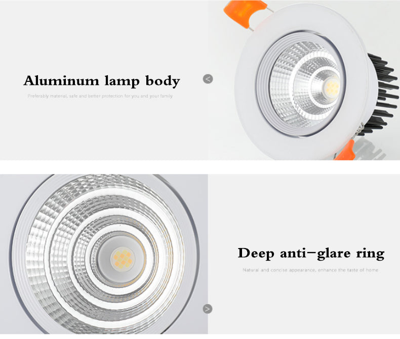 round Dimmable Recessed LED Downlights 3w 5W 7W 9W 12W 15W 18W COB LED Ceiling Lamp Spot Lights AC110-220V LED Lamp