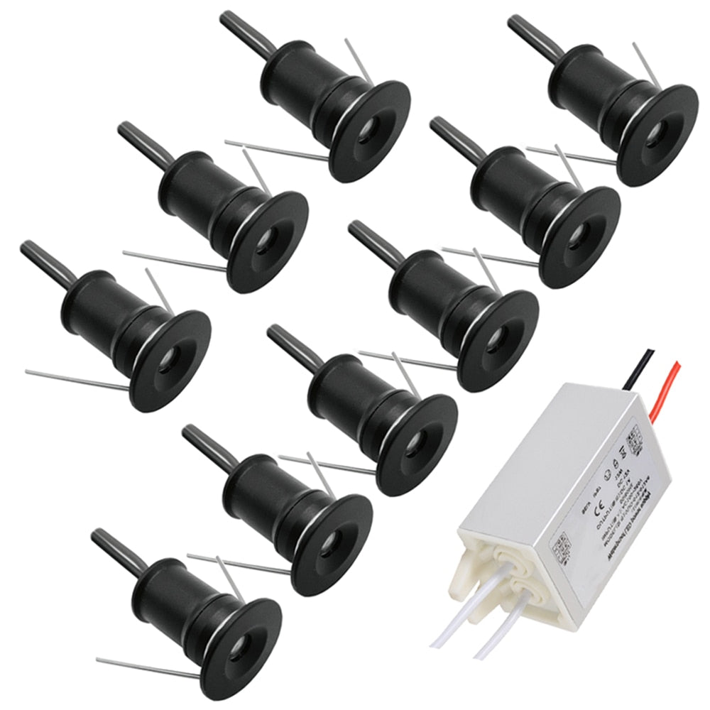 Mini LED Downlight 1W 12V IP65 Spotlight Stair Ceiling Light Black White Silver Shell Spot light Cabinet Lights with Transformer